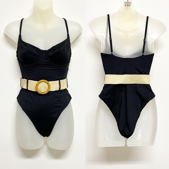 Who Wore What Onia Womens Danielle Raffia Belted One Piece Swimsuit Sz M - Picture 1 of 12